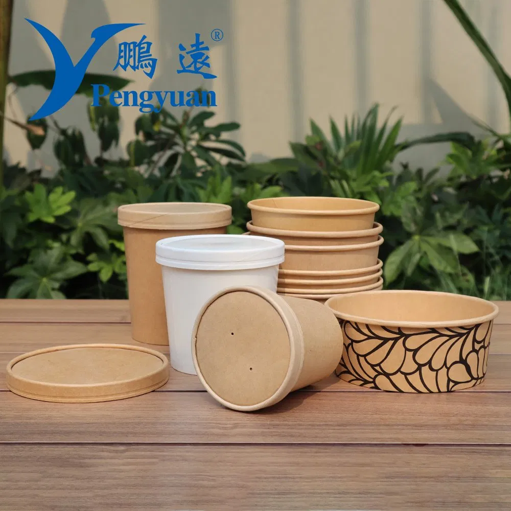 Factory Wholesale Size 500ml 750ml 1000ml 1100ml 1300ml 1500ml Disposable Kraft Paper Salad Soup Bowl with Lid