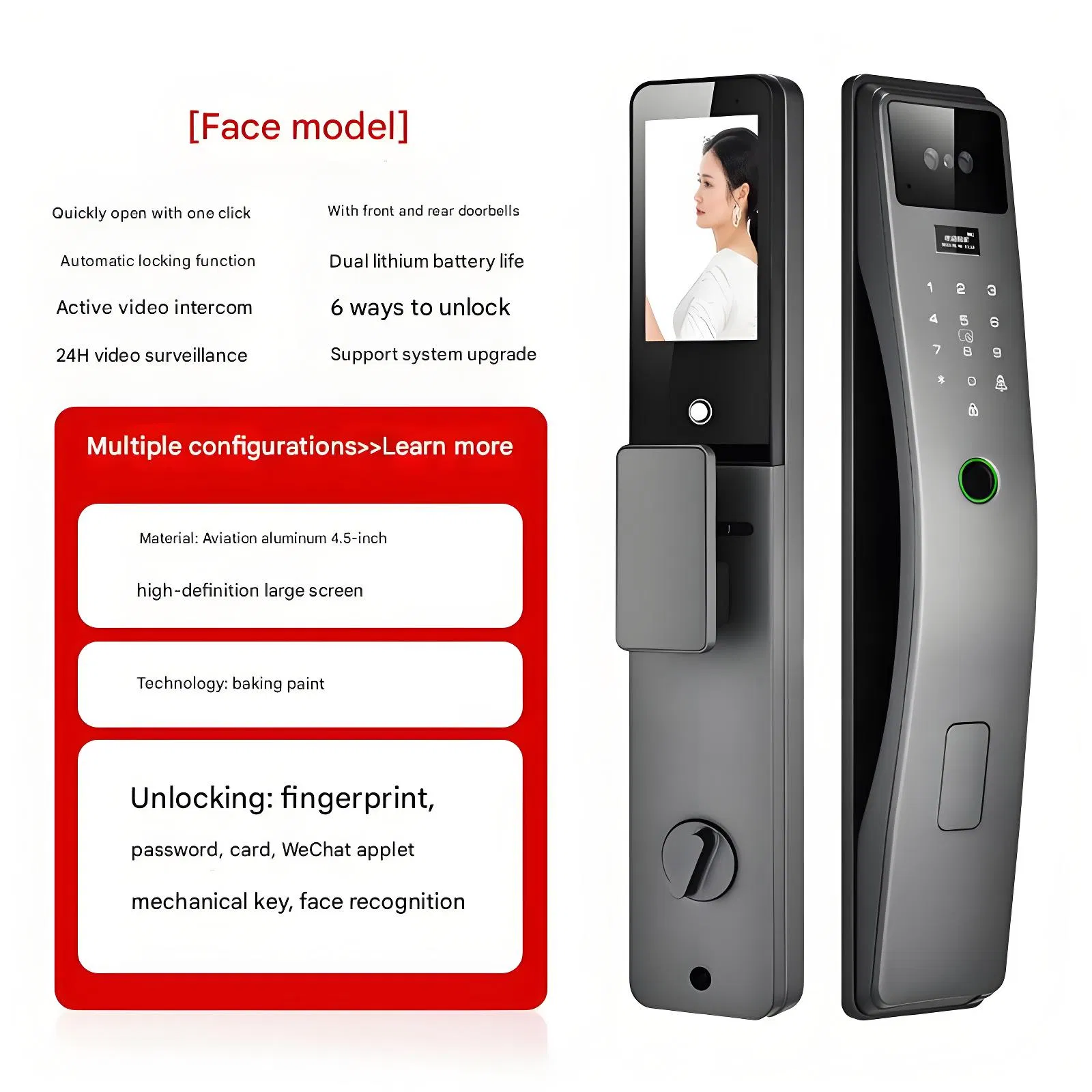 Multi Language Visual Intercom Smart Lock 3D Face Recognition Intelligent