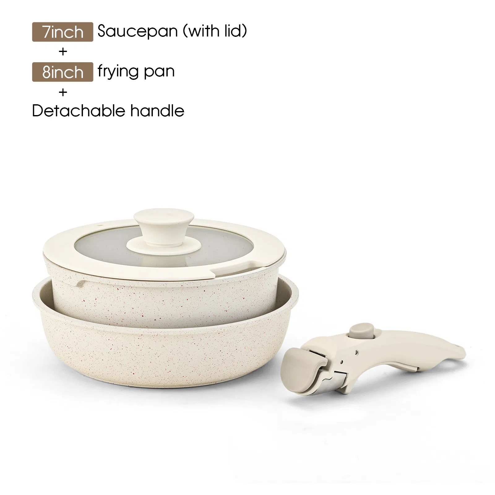 Ds-2953c 11-in-1 Pots and Pans Set Ceramic Cookware Set Detachable Handle Kitchen Cooking Set Removable Handles, Oven Safe, Stackable Non-Stick Pan Set