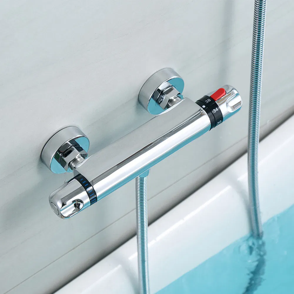 New Design Water Save Cheap Wall Mounted Bathroom Double Outlet Thermostatic Bath Shower Mixer