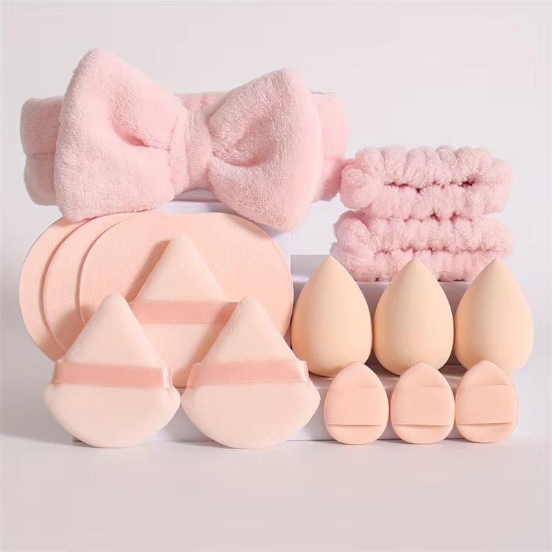 Bow Headband Wrist Strap Sponge Triangle Powder Puff Beauty Egg Set