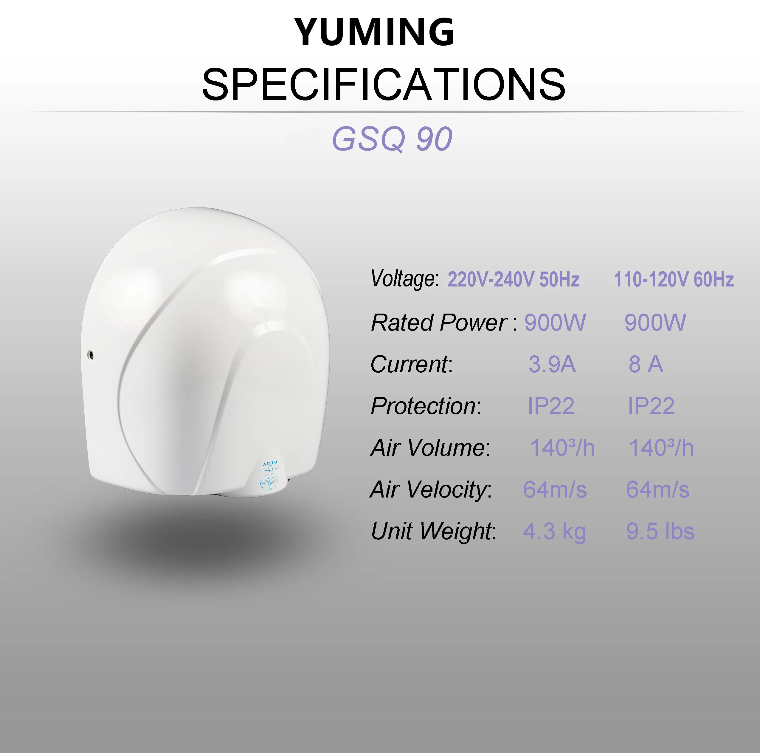 900W Hotel Bathroom Wall Mounted Automatic Sensor Hand Dryer