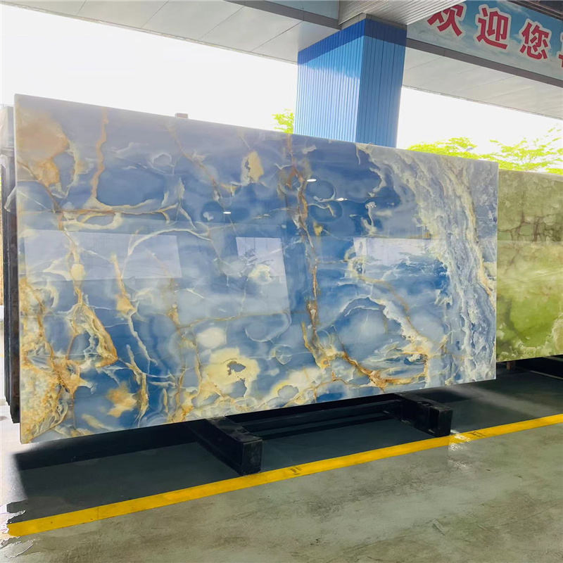 Marble Blue Onyx Slab Supplier, Natural Stone Blue Marble Slab Blue Quartz Countertop