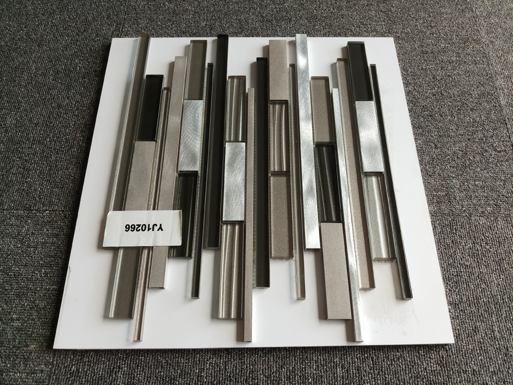 Color Combinations Living Room Decorative Glass Aluminum Mixed Strip Tile Mosaic