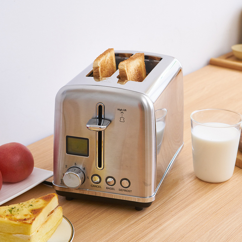Stainless Steel Small European-Style Toaster with Display Screen Home Breakfast Toaster