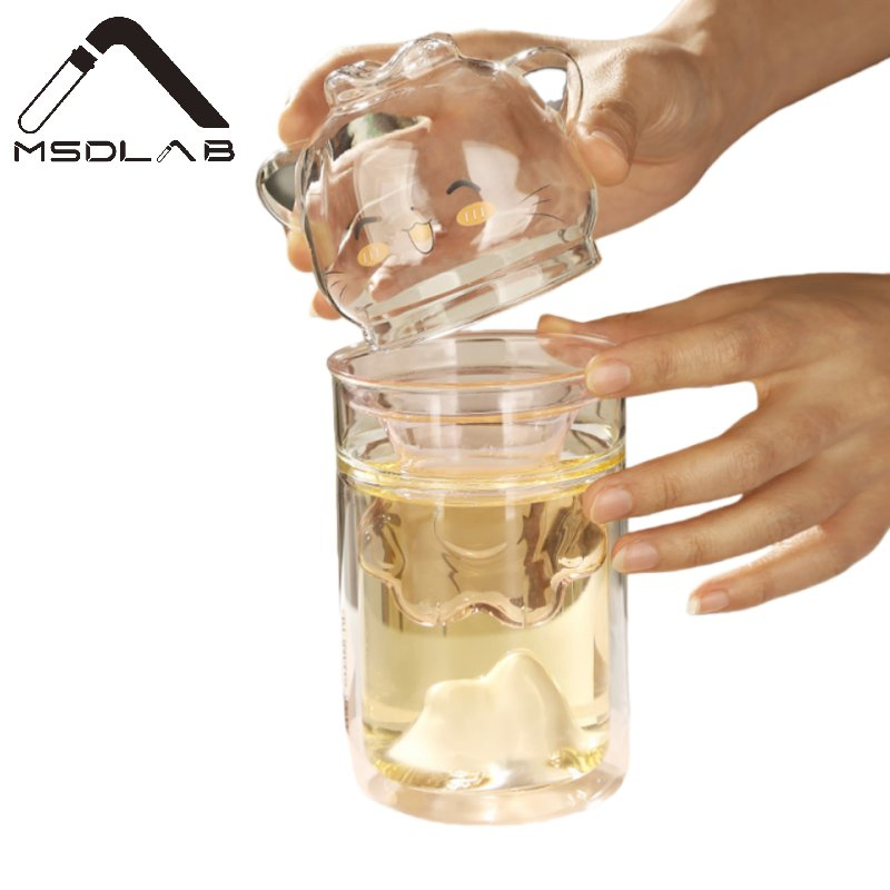 Creative Cat Glass Mug with Infuser and Cat-Paw Lid