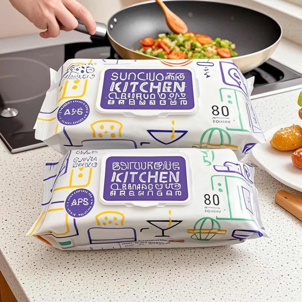 Wholesale Custom Private Label Large Pack Thick Cloth Biodegradable Stain Remover Wet Wipes for Kitchen Cleansing