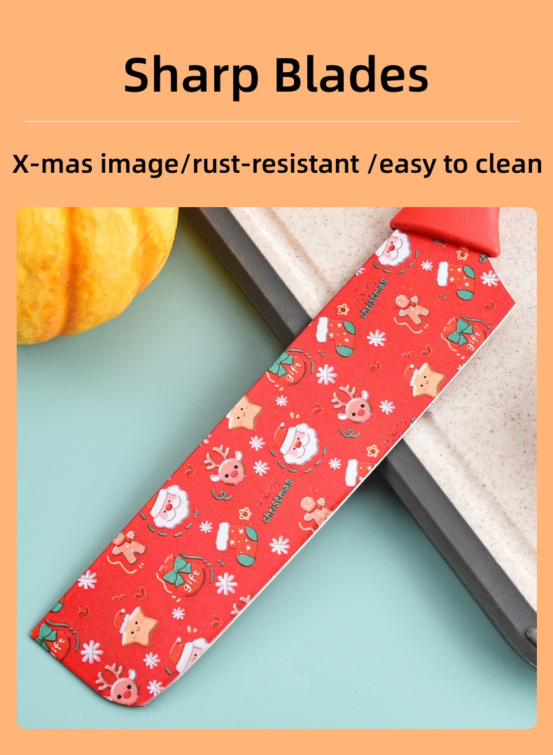 Wheat Straw Kitchen Knives, Food Safe Stainless Steel Knife, 4 Knives, Scissors, Peeler 6PCS Small Set Kitchen Knife Set in Sliding Drawer Box--X-Mas Pink