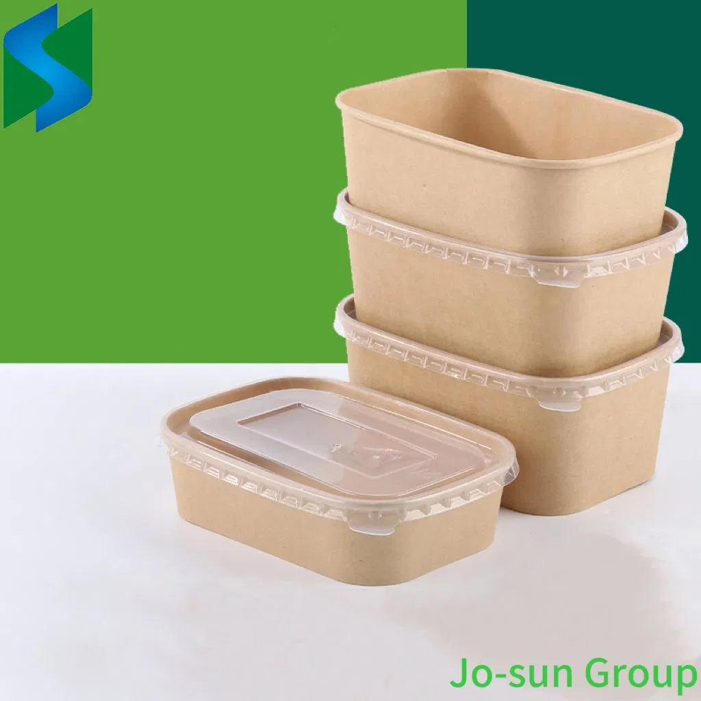 Disposable Rectangular &Square Kraft Paper Bowl with Pet Lid Salad Bowl