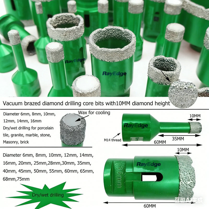 6mm-100mm Vacuum Brazed Dry Wet Diamond Core Drill Bit Triangle Shank Tile Hole Saw Hole Cutter for Tile Marble Granite Glass