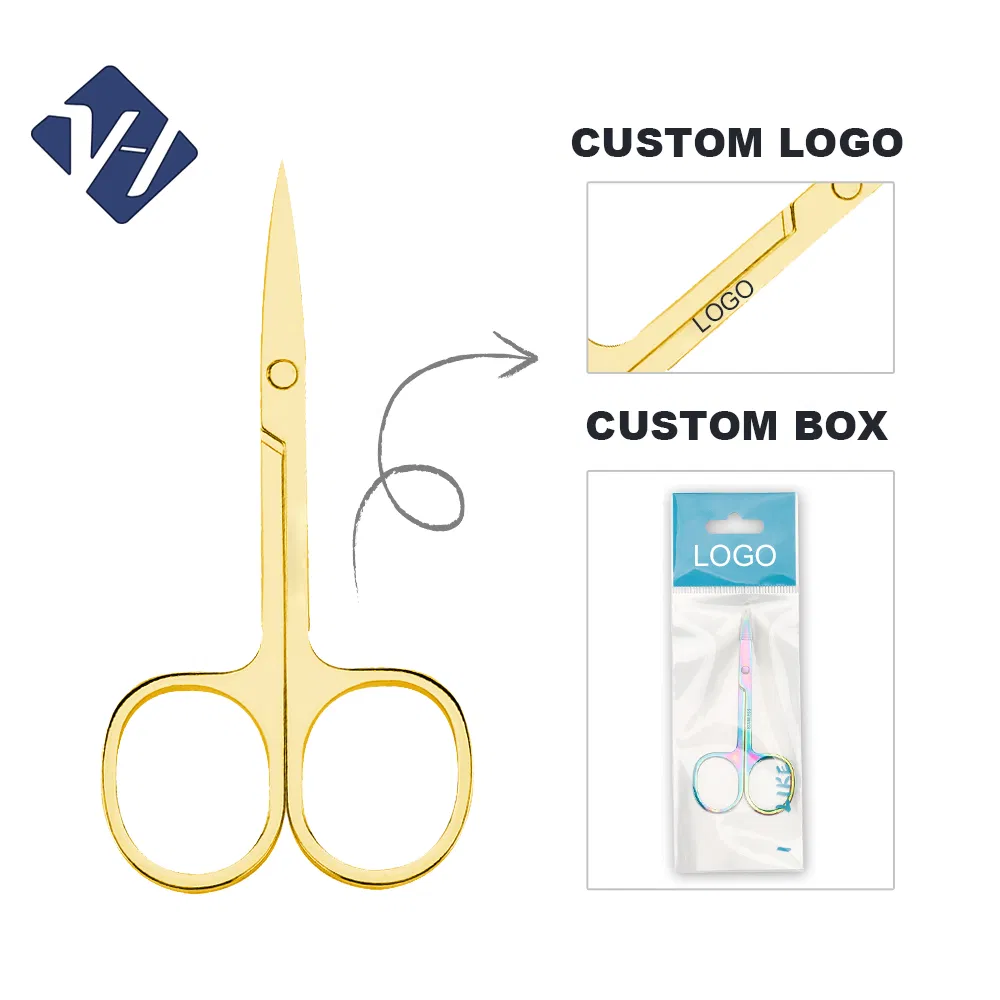 High Quality Beauty Care Tools Eyebrow Cutting Micro Scissors Curved Gold Eyebrow Scissors