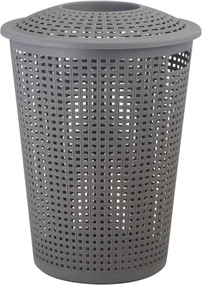 Plastic Laundry Hamper Knit Style Basket with Lid 55 Liter