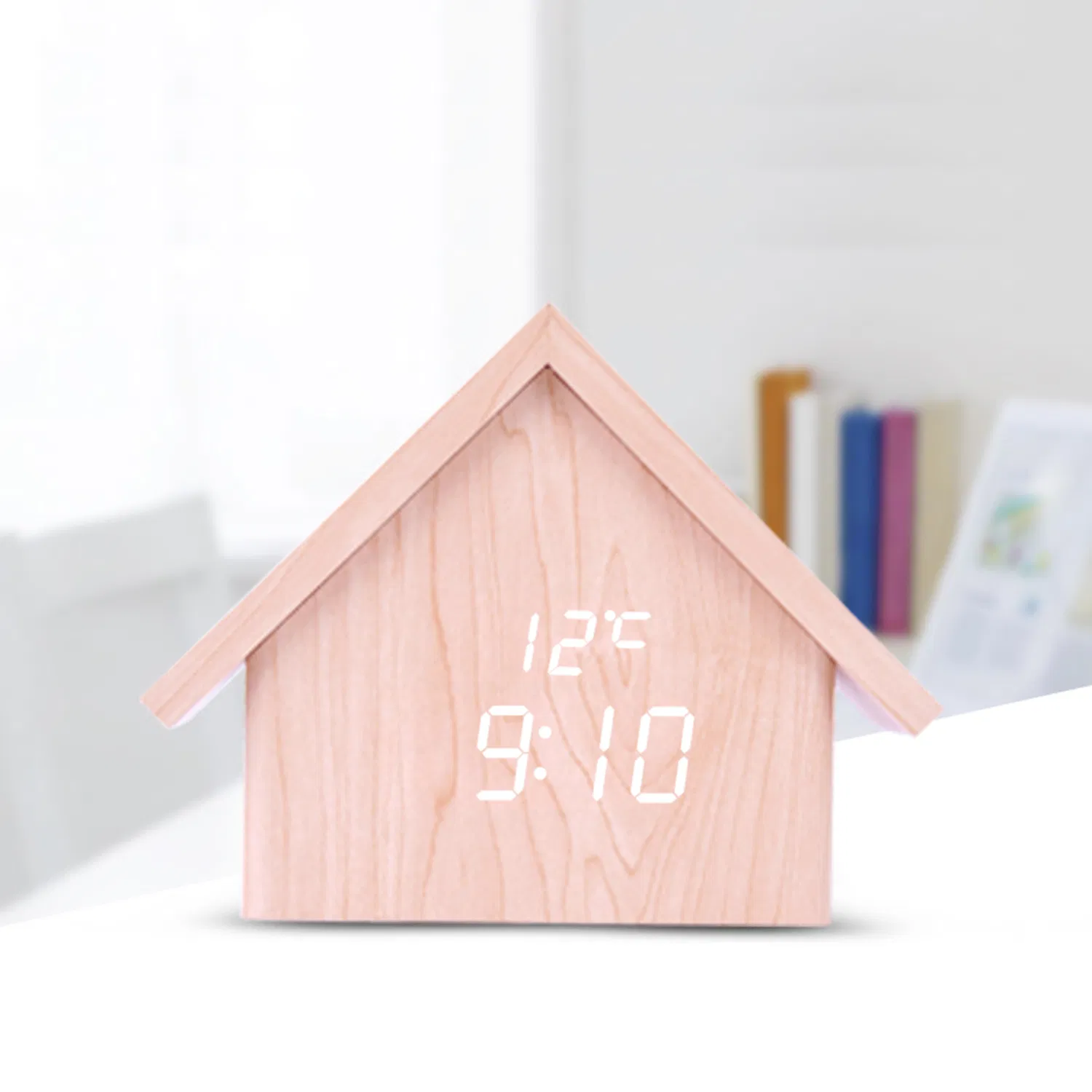 Wood LED Temperature Clock Three Sets Alarm House Design Children Clock