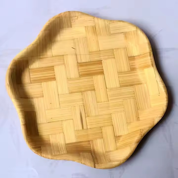 Six Angle Plate Woven Material of Bamboo Square Salad Plate