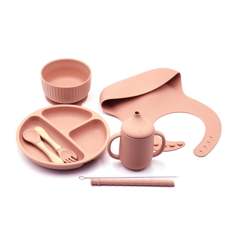 Silicone Baby Bib Cutlery Set Baby Silicone Bowl Cup Spoon Plate Bibs Silicone Baby Feeding Set