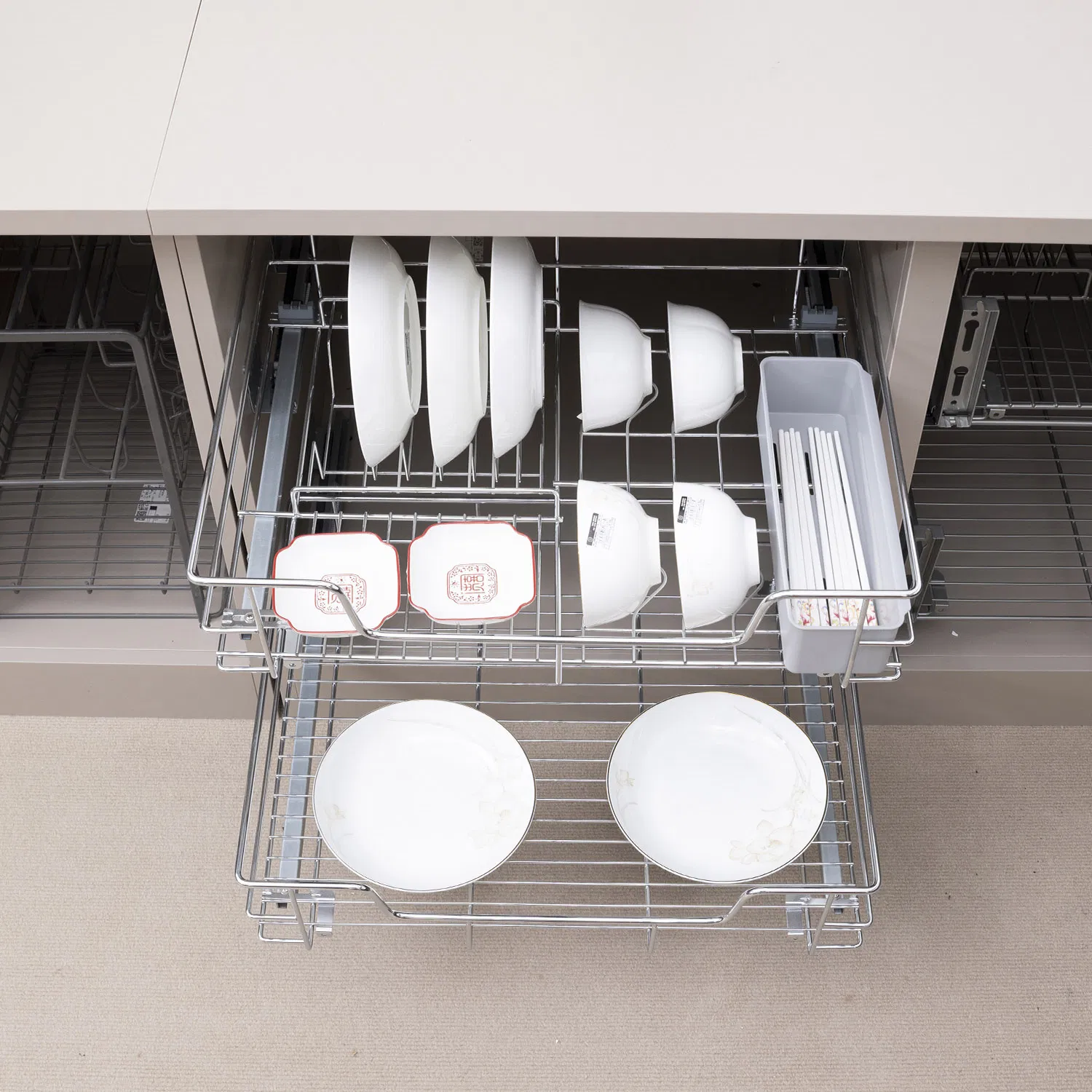 Kitchen Cabinet Multi-Functional Soft Closing 4 Side Bowls Drawer Basket