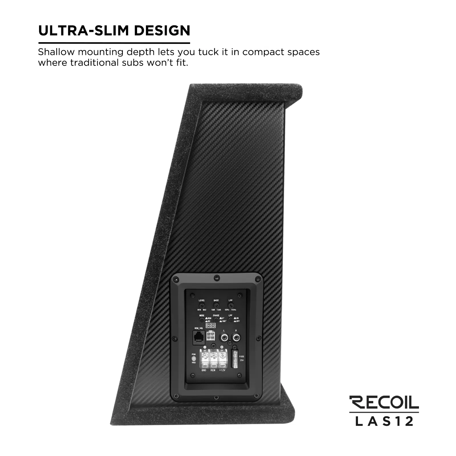 Las12 12-Inch 600W Powered Slim Subwoofer with Remote Control for Car Audio