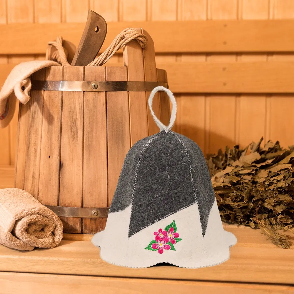 Sauna Hat for Women and Men, Wool Felt Hats Embroidered Sauna Hat Shower Head Cover Sauna Cap