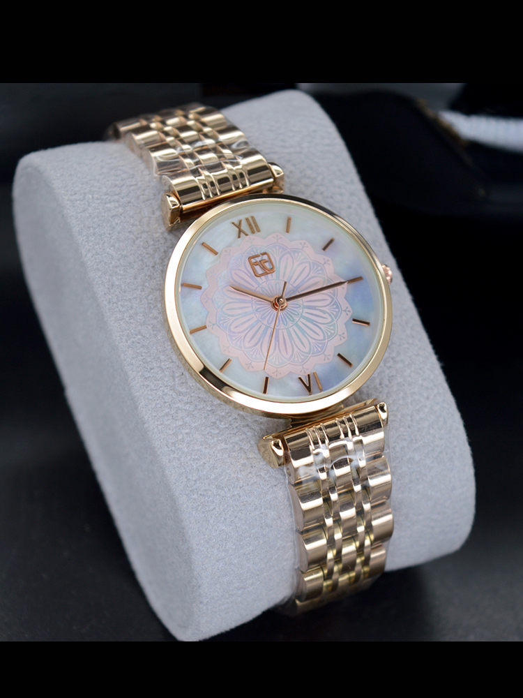 Artistic Women's Watch with Floral Print Mother of Pearl Dial
