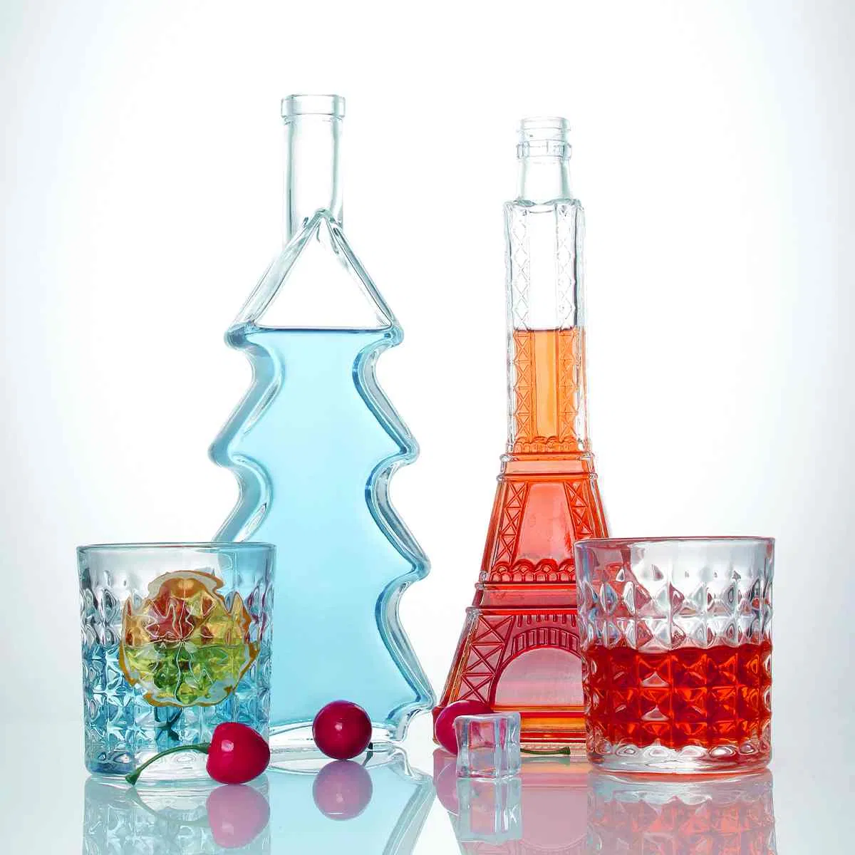 Factory Custom Empty Bottle Christmas Tree Shape 500ml Glass Vodka Wine Bottle Liquor Bottle