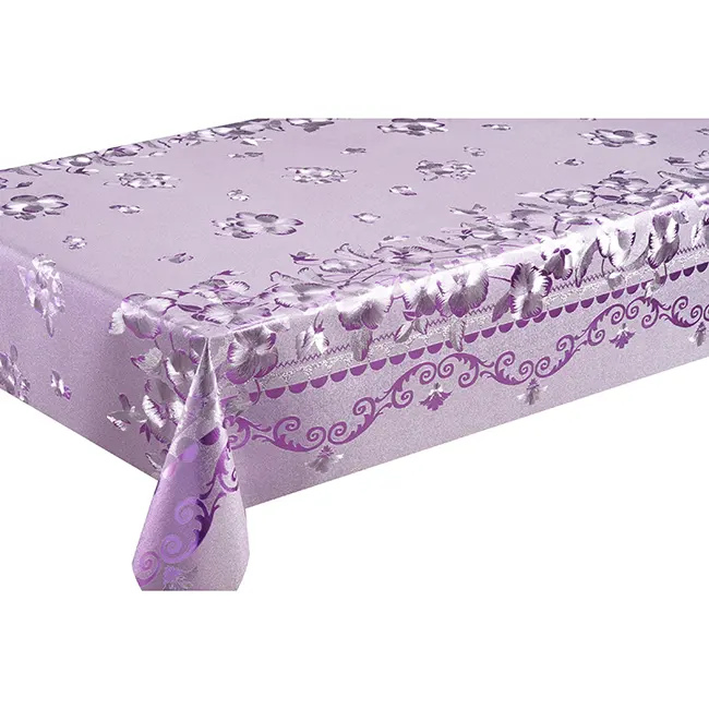 Golden Silver Grounding with Polyester Fabric Backing Embossed Table Cover