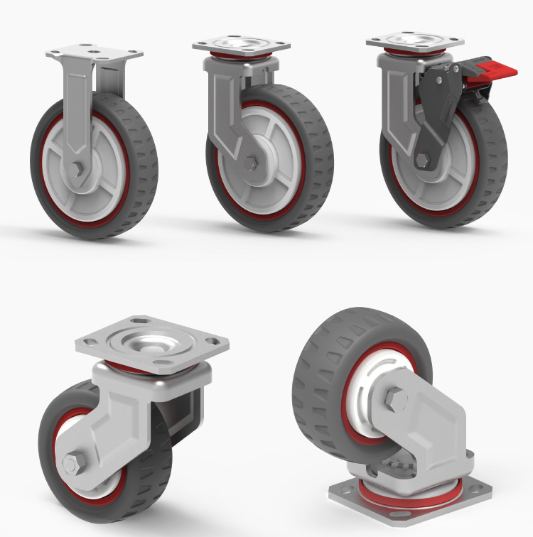 8 Inch Heavy Duty PU Industrial Wheel Swivel Fixed Caster Cart Equipment Wheels with Brake