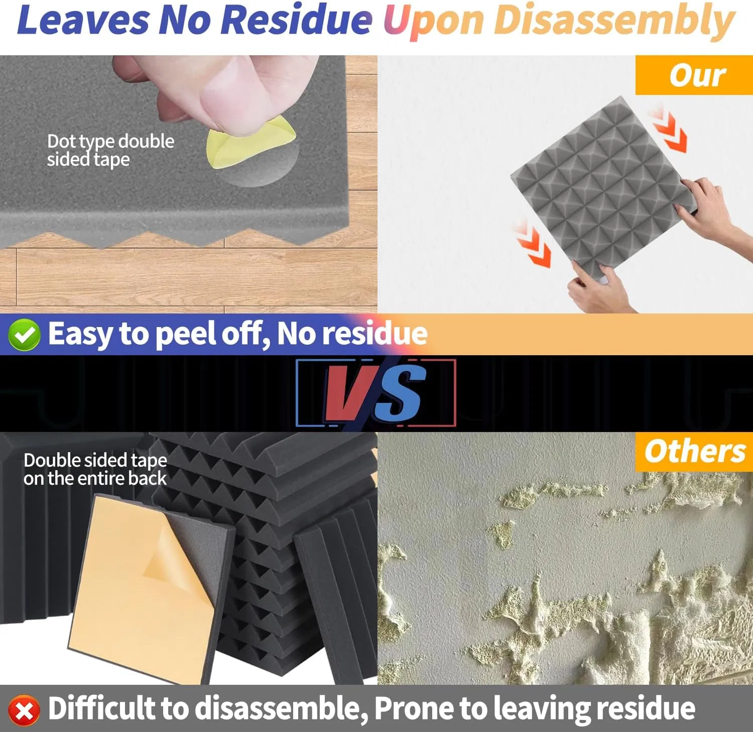 Self Adhesive Soundproofing Acoustic Pyramid Foam Panel for Studio 12inch