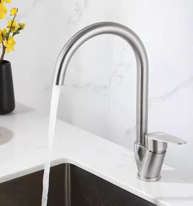 Brushed Nickel Finish Kitchen Faucet with 360 Degree Swivel Spout