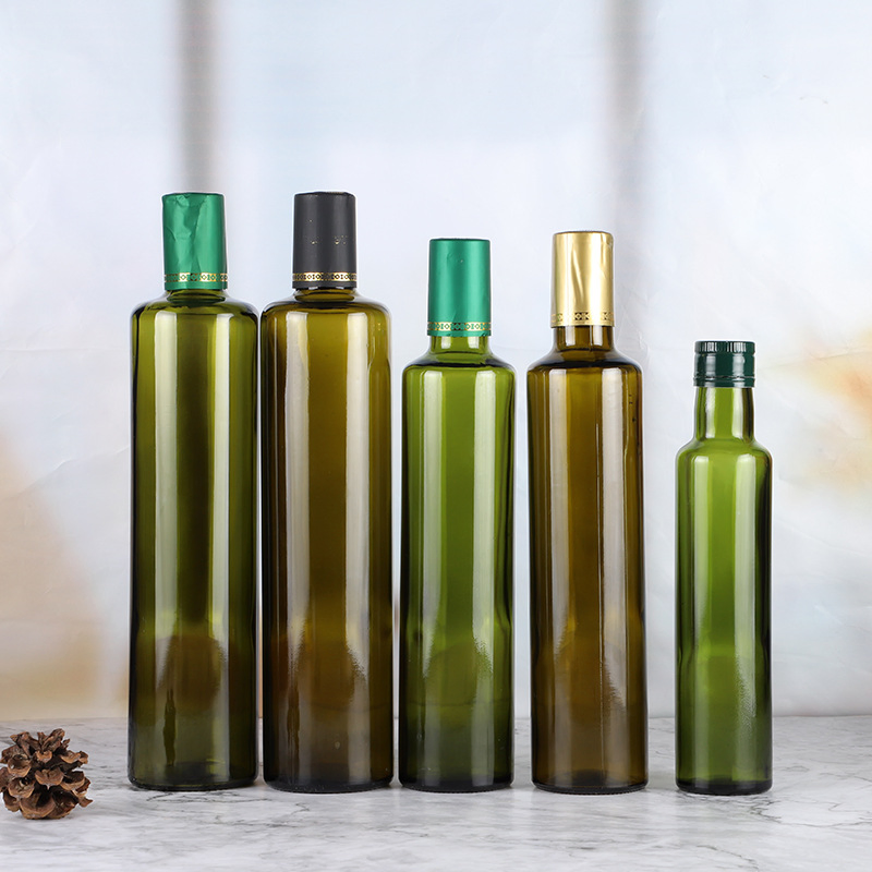 100ml 250ml 500ml 750ml 1L Empty Round Dark Green Cooking Olive Oil Glass Bottles Empty Oil Pour Glass Bottle