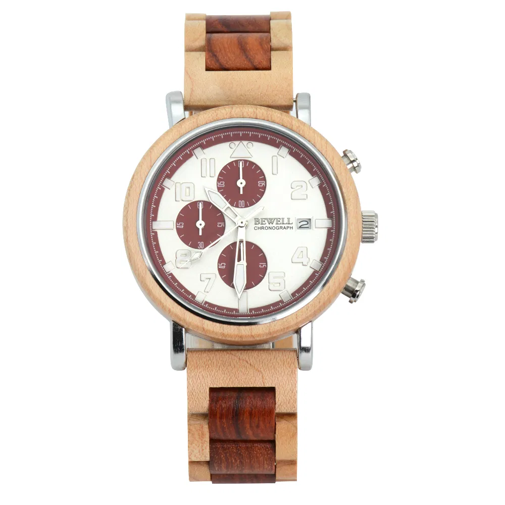 Zhongshi New Design Stainless Steel Wood Watch Wrist Chronograph Watches Wholesales