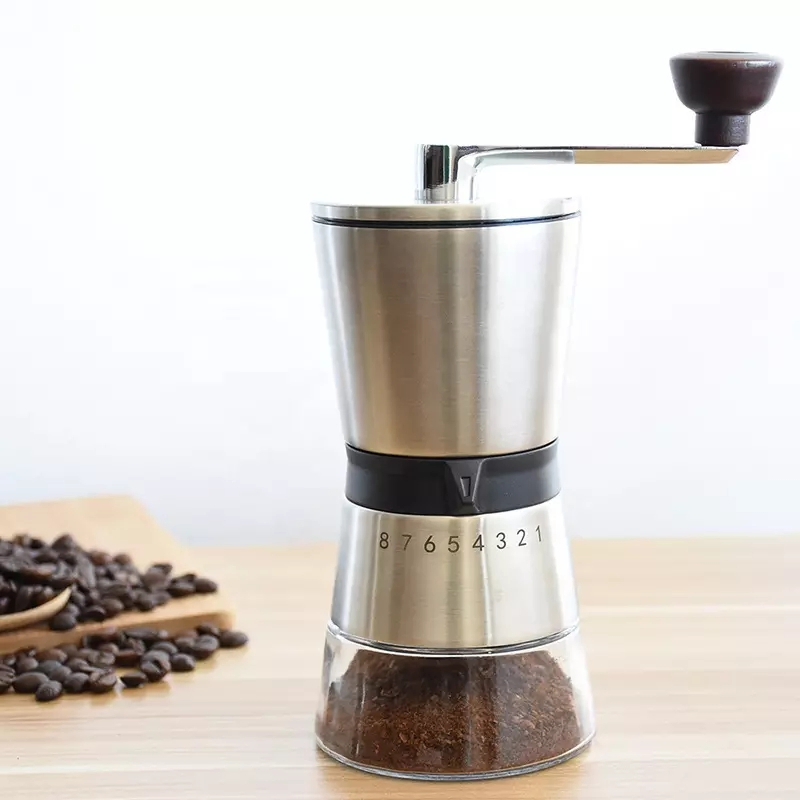 High Quality New Amazon 304 Stainless Steel Handmade Mill Espresso Burr Coffee Bean Maker Manual Spice Grinder
