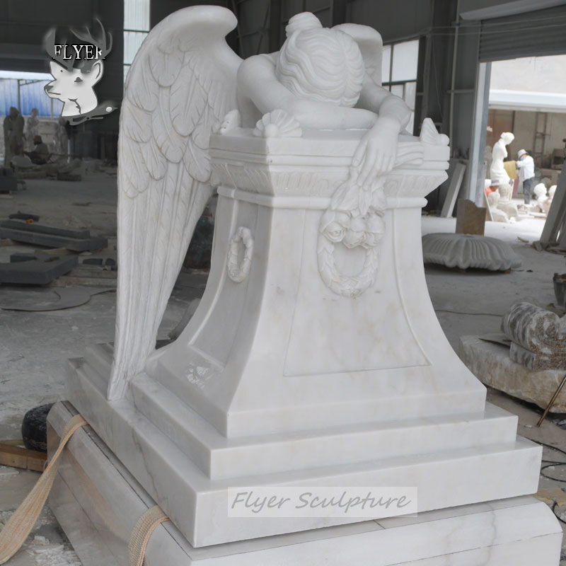Cemetery Angel Grave Monument White Marble Stone Weeping Angel Statue Headstone Monument