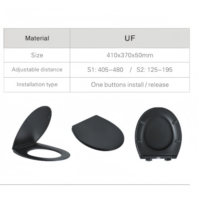 Jx069 Slow-Close Toilet Seat - Matte Black UF with Universal Fit & Anti-Slip Design