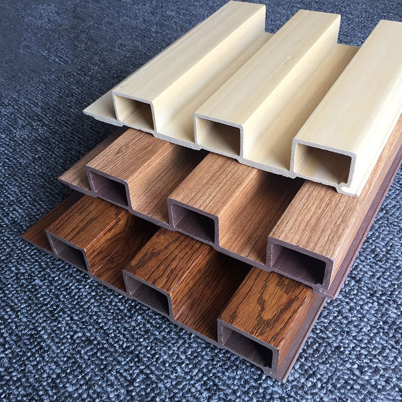 Waterproof PVC Fluted Panel Wood Laminated WPC Wall Cladding Panel Wood Grain Louvre Wall Cladding WPC Ceiling Tubes