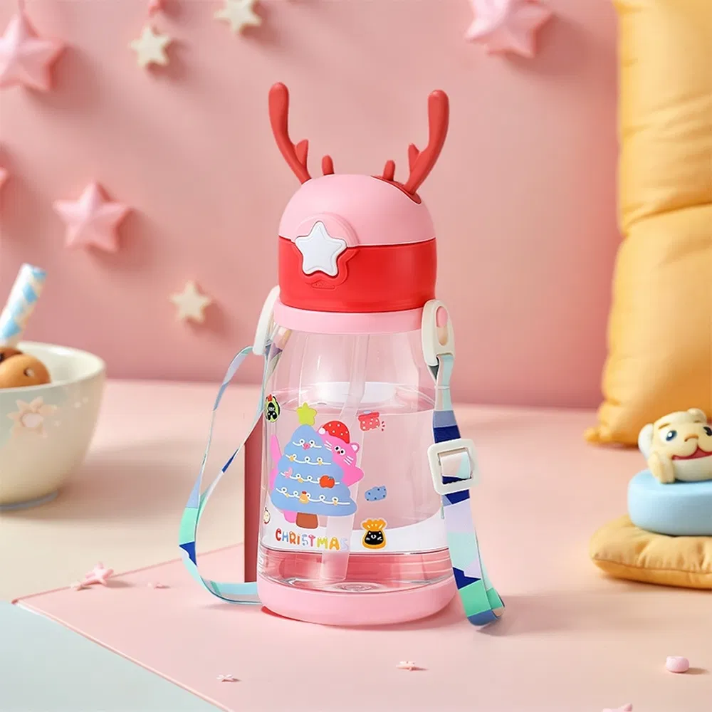 KP2211 600 ML Plastic Water Bottle With Straw Children Water  Mug For Camp