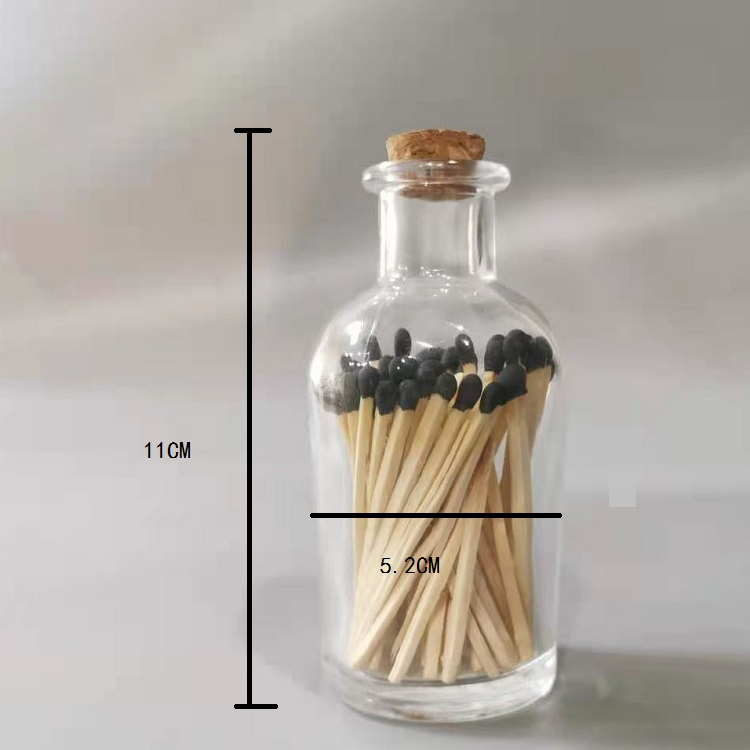 65mm Matches in Glass Bottle Safety Matches Black Tip Matches