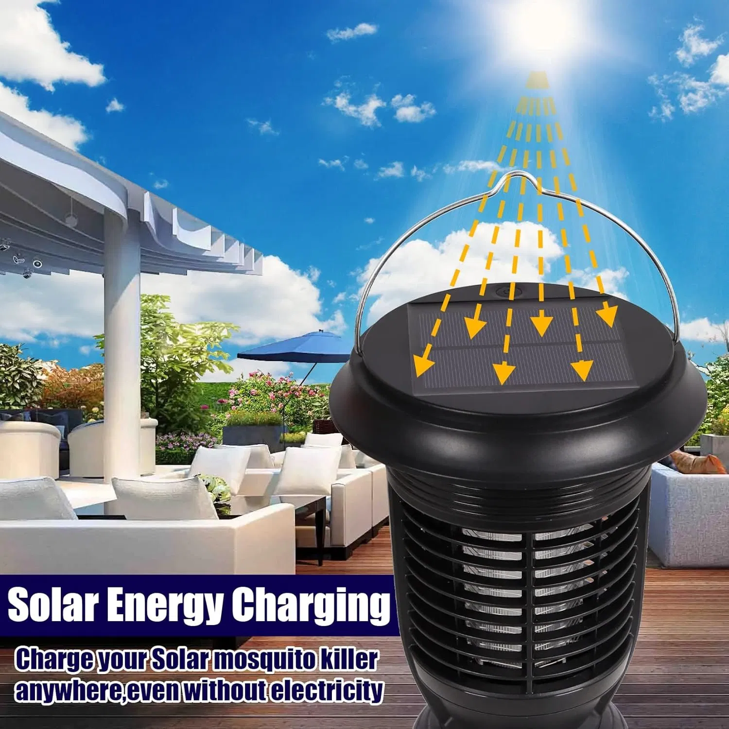 2-in-1 Solar Insect Killer and LED Lamp - Rechargeable, Waterproof, and Self-Cleaning