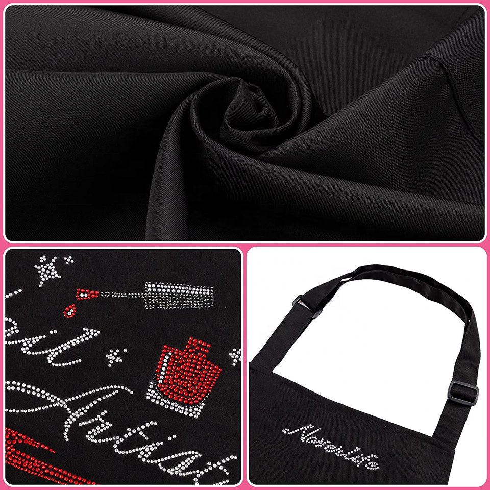 Personalised with Rhinestones Protective Aprons Nail Technician Manicure Custom Unisex Apron 2 Pockets Adjustable Manicurist