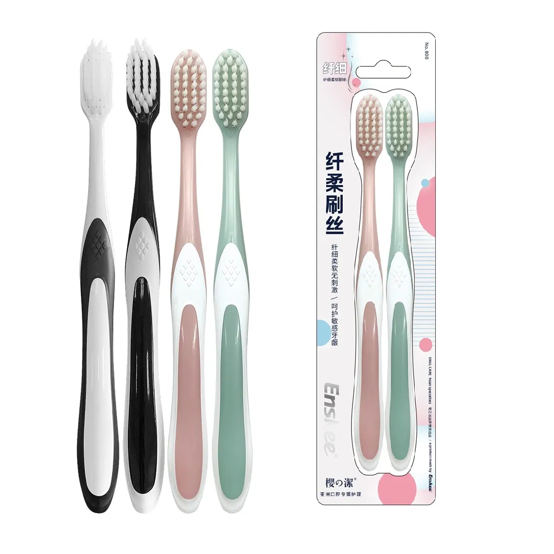 Travel Adult Manual Toothbrush with Rubbery Big Handle Soft Bristles