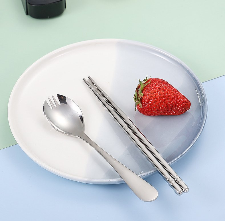 Eco Friendly Stainless Steel Chopsticks Spoon Set Student Travel Portable Flatware Set Case Gifts
