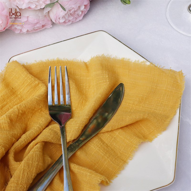 Green Beige Terracotta Wedding Restaurant Dinner Wholesale Custom Thin Detail Raw Edge 100% Cotton Gauze Cloth Napkins for Kitchen