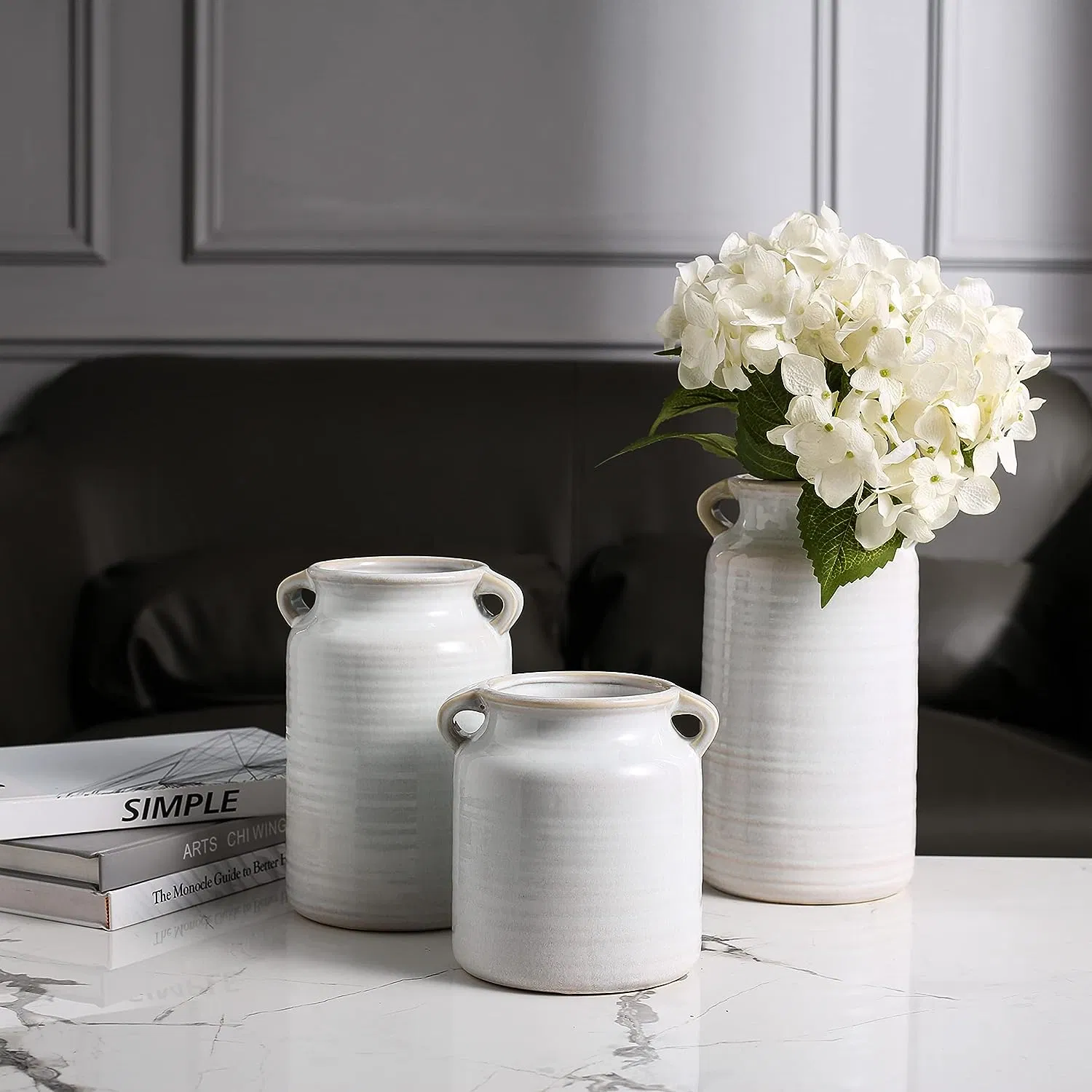 Double Wared Pure White Ceramic Kitchen Utensil Crock Container Porcelain Vases