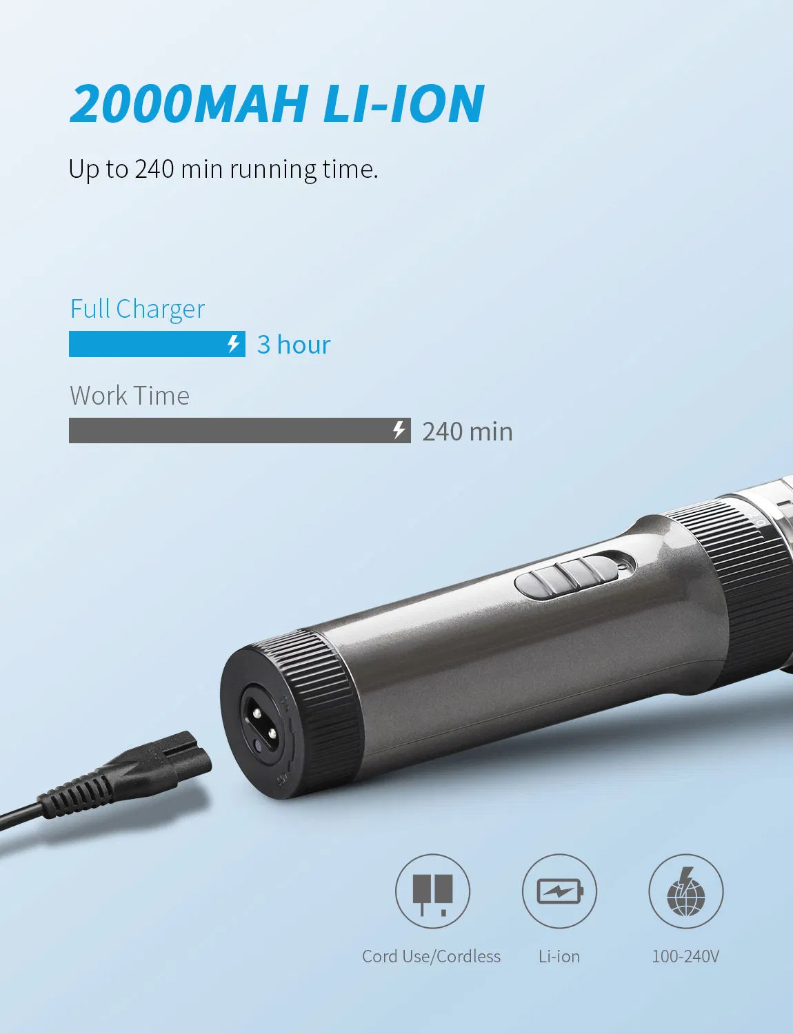 Rechargeable Hair Clippers Electric Hair Removal for Hotels & Rvs CE/CB/RoHS/FCC Certifiedfree Spare Parts