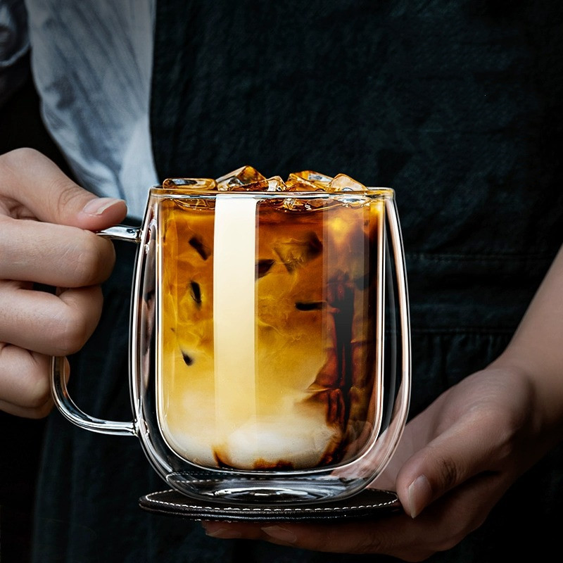 Double-Layered Transparent Glass Coffee Cup Custom Logo Heat-Resistant High Borosilicate Glass Cups