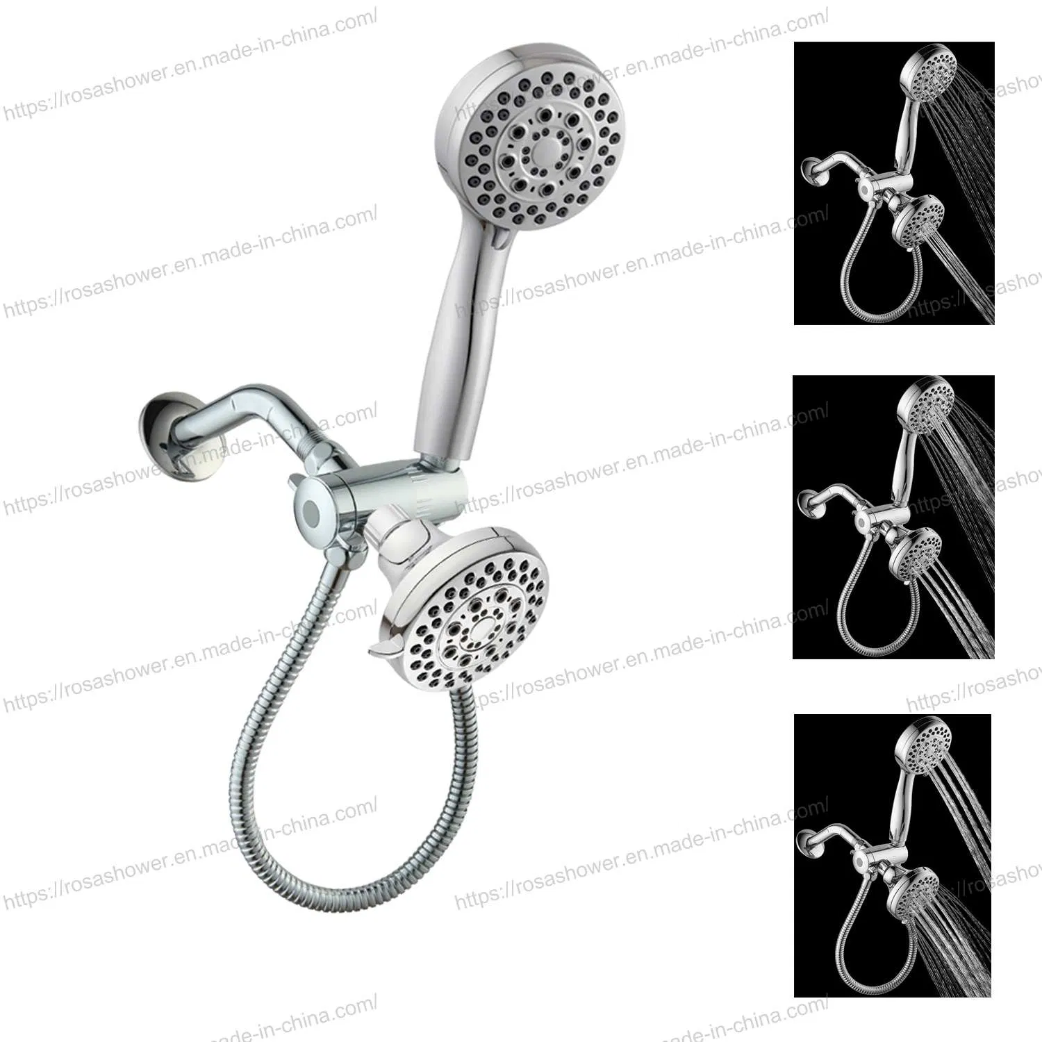 Bathroom Fittings Rainfall Shower Head 5 Functions Classic High-Pressure Wall Shower C21152, Chrome Face and Back Shell