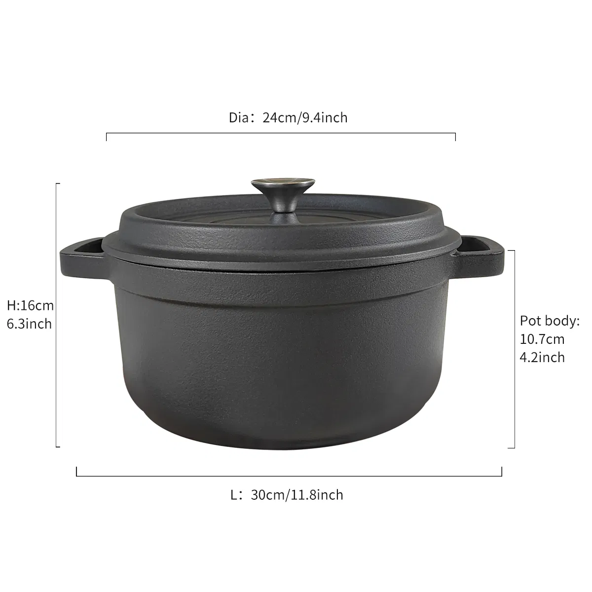 Чугунная кокотница 3.5L с крышкой, 24 см