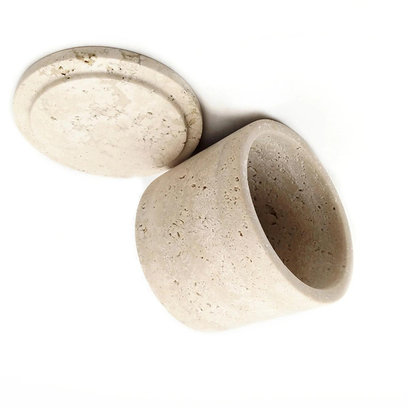 Sinotopstone Beige Travertine Storage Jar with Lid for Home Organization