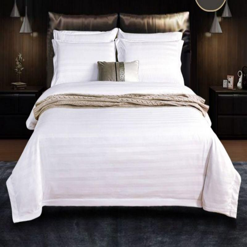120g High Weight Brushed Jacquard Three Centimeters Satin Strip Duvet Quilt Comforter Cover Star Hotel Homestay ODM/OEM 3/4/5/6PCS Bedding Set Bed Sheets Set