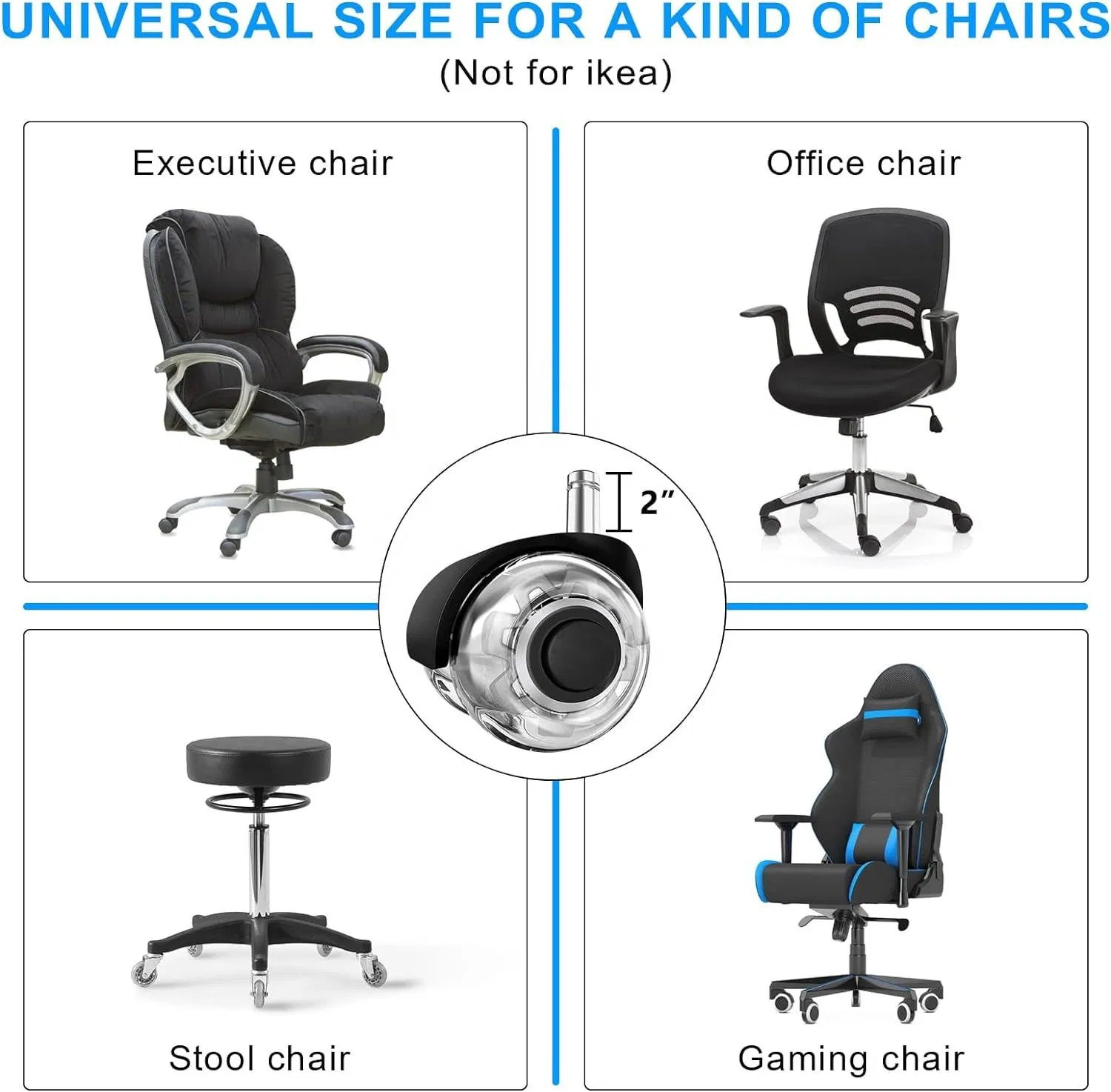 High Quality Transparent PU Silent Swivel Caster Wheels 2 Inch Wear-Resistant Furniture and Office Chair Casters