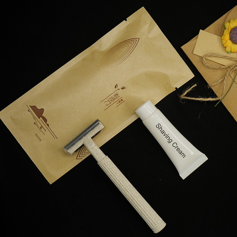 Hotel Supplies Biodegradable Disposable Razor Eco-Friendly Natural Bamboo Shaving Kit for Men